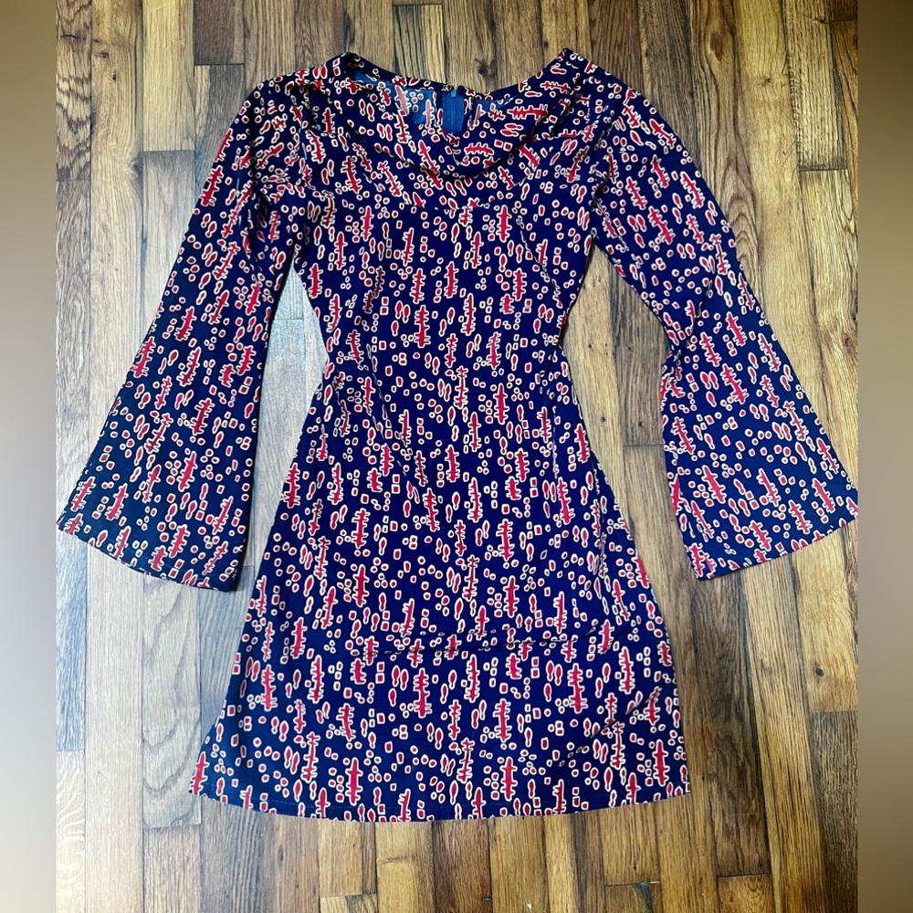 Vintage 1960s bell sleeve mini dress cowl neck